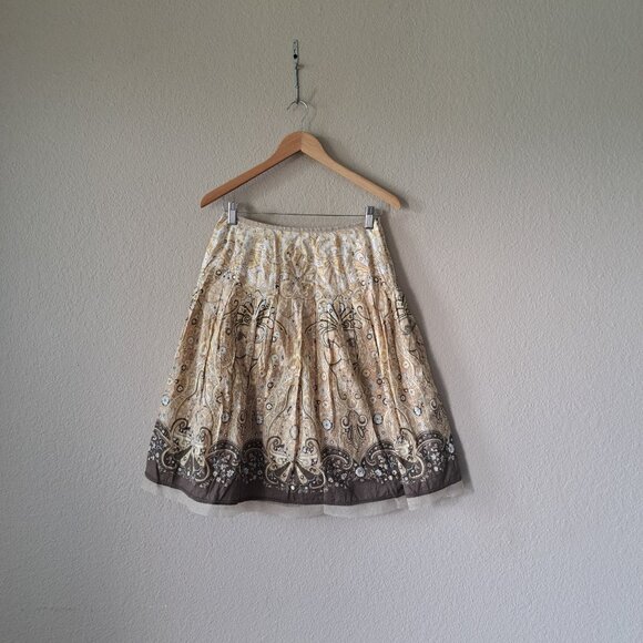 ❤️Talbots Vintage 00s Drop Waist Brown & Gold Midi Skirt 4P - Picture 9 of 9